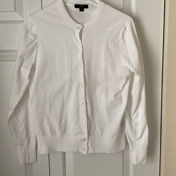 J. Crew Cotton-blend Jackie cardigan sweater White M Long Sleeves Crewneck - Picture 2 of 6